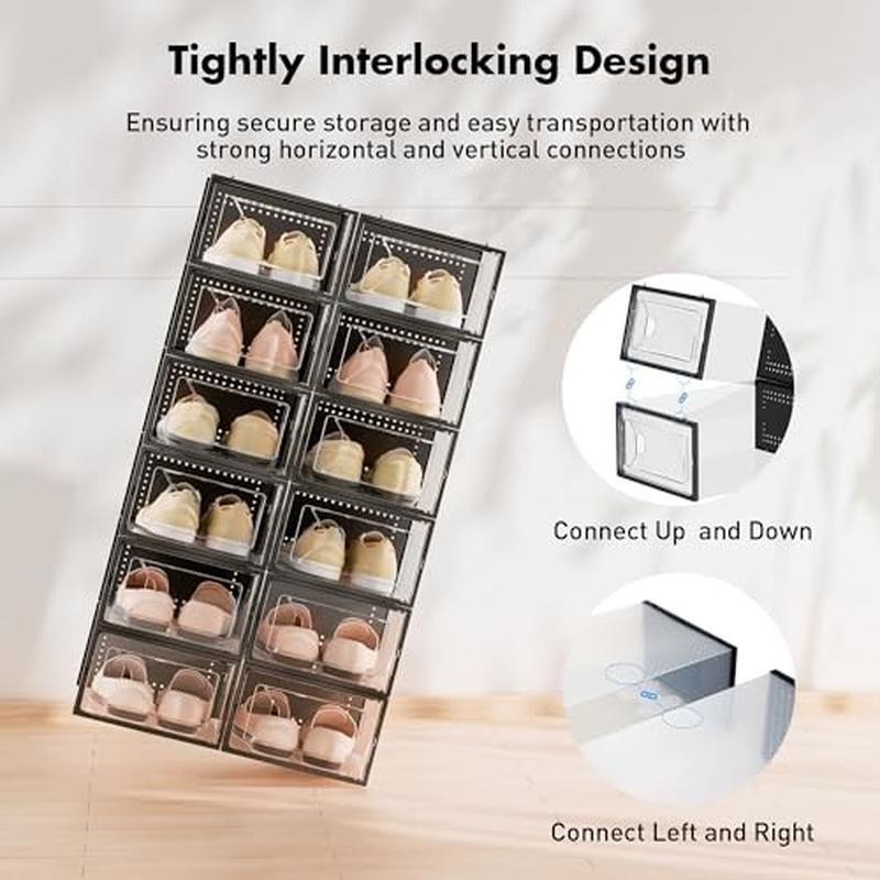 15 Pack Shoe Storage Boxes Clear Stackable Interlocking Organizer Closet New