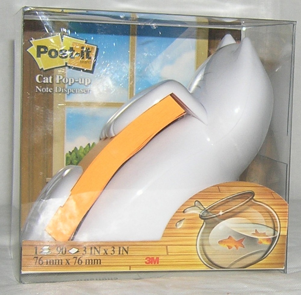 POST IT NOTE DISPENSER KITTY CAT WHITE HOME SCHOOL OFFICE