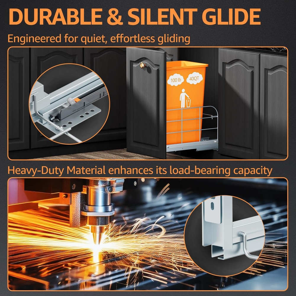 Pull Out Trash Can Under Cabinet with Soft-Close A-Single, Sliver