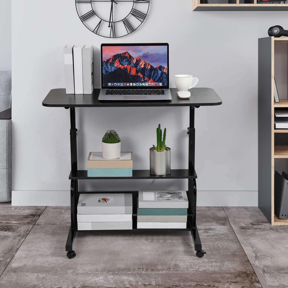 Adjustable Height Mobile Computer Desk for Small Space Rolling Writing with W...