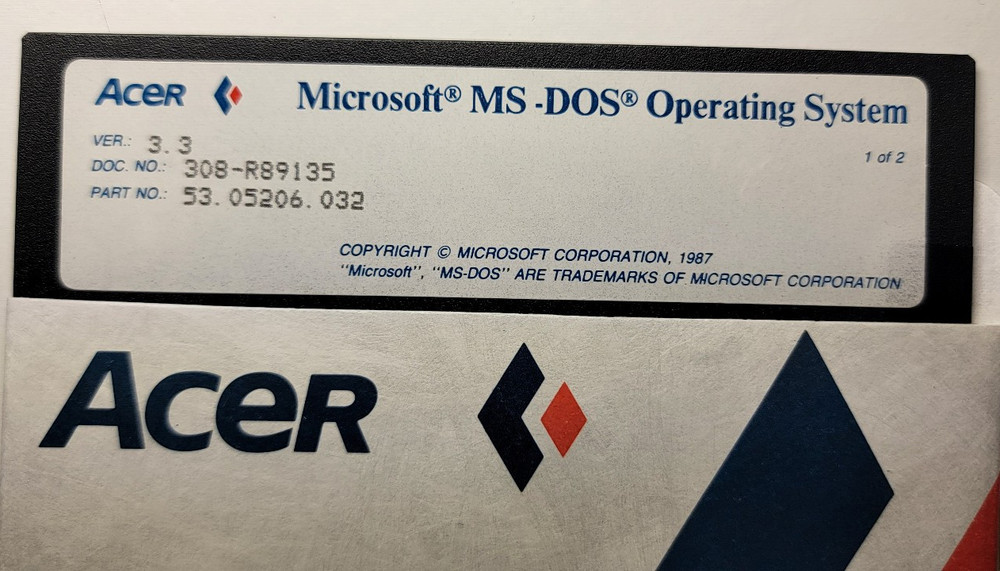 Acer Microsoft MS‑DOS 3.3 Operating System 5.25 Disk Untested 3 Disk Set 1987