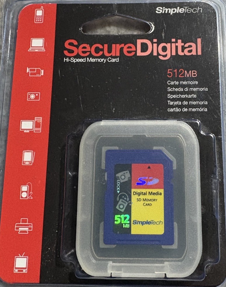 SimpleTech 512 MB SecureDigital (SD) Memory Card for storing digital data. New