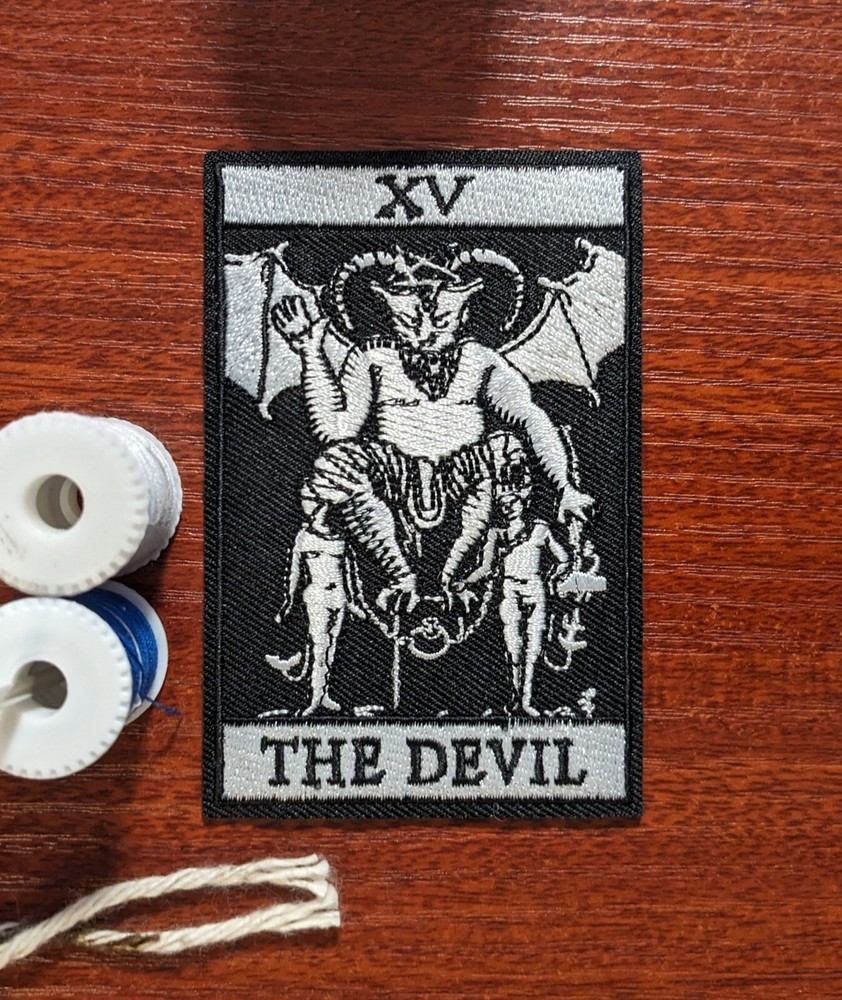 The Devil Patch Tarot Card Satan Goth Punk Embroidered Iron On Patch 3.75x2.5"