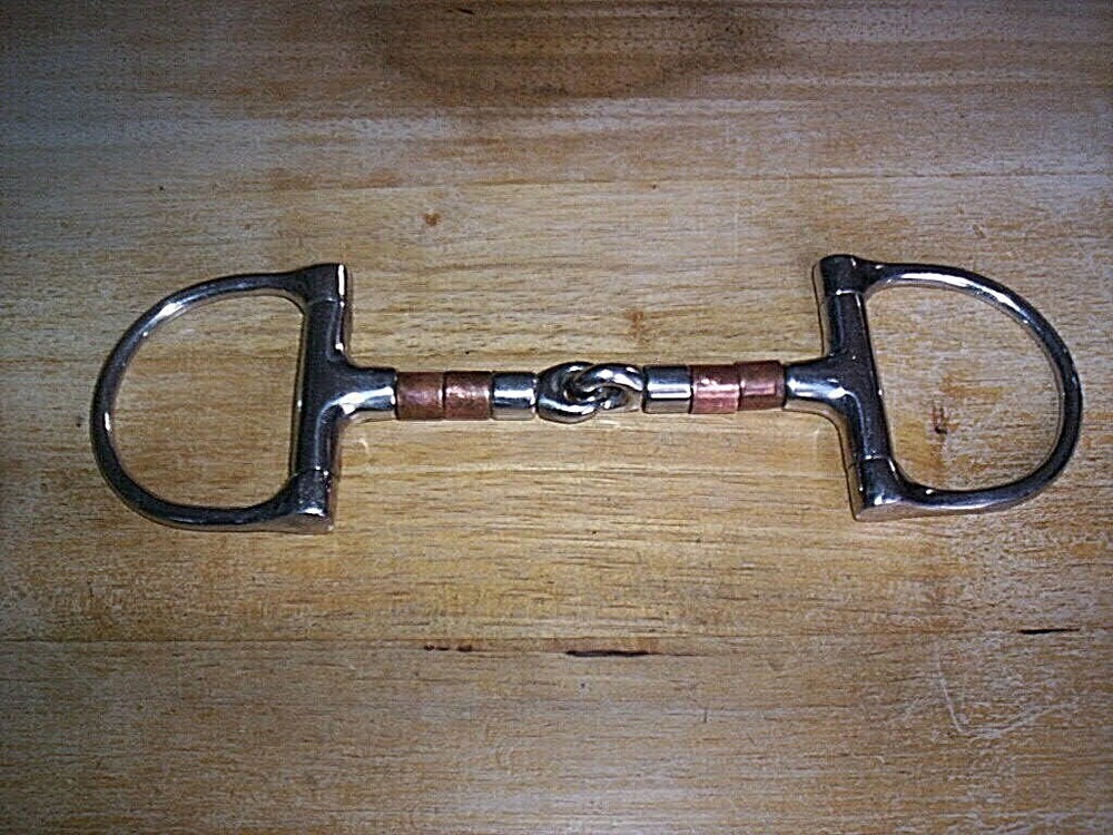 Used Stainless Dee Ring Snaffle Bit 5" Mouth with Copper & Stainless Rollers