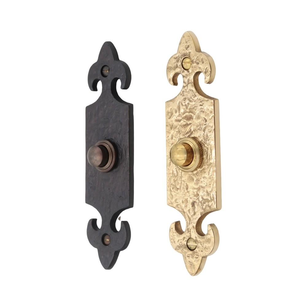 Solid Brass Fleur De Lis Doorbell with Rough Hammered Texture