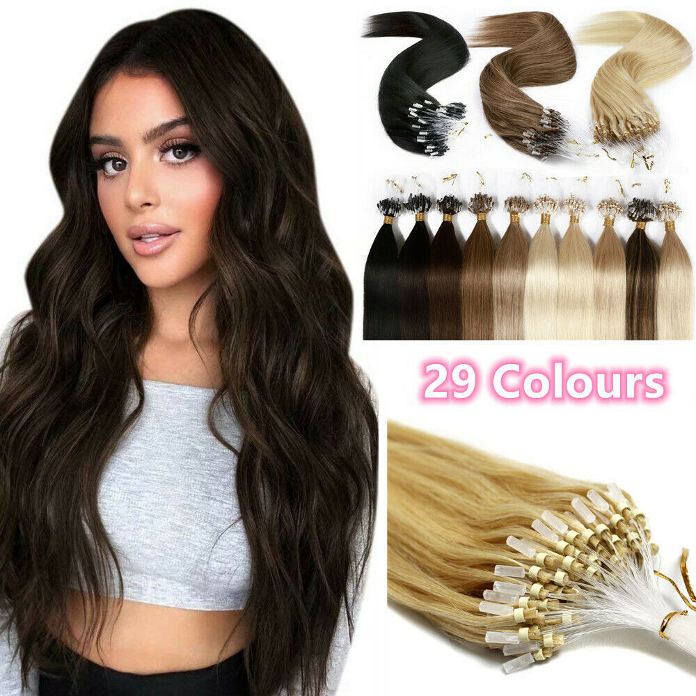 Micro Ring Loop Tip Remy Human Hair Extensions Straight Micro Beads Link Hair US