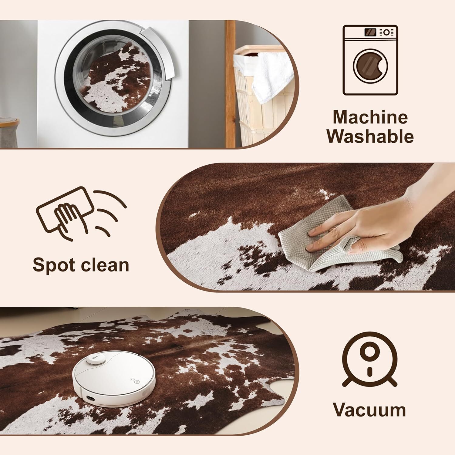 Cowhide faux cowhide rugs:Cow print rugs for living room and bedroom 4'6"x5'2"