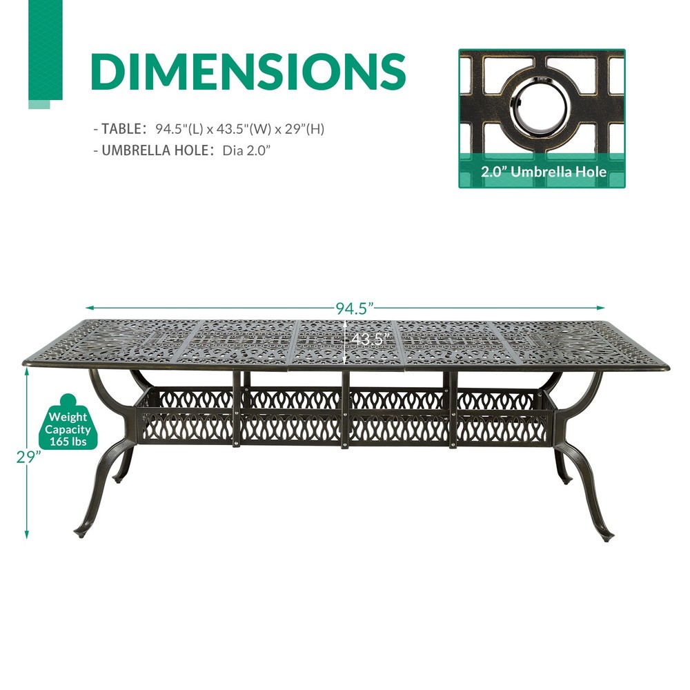 Outdoor Large Cast Aluminum Rectangle Dining Table Oversized Patio Dining Table