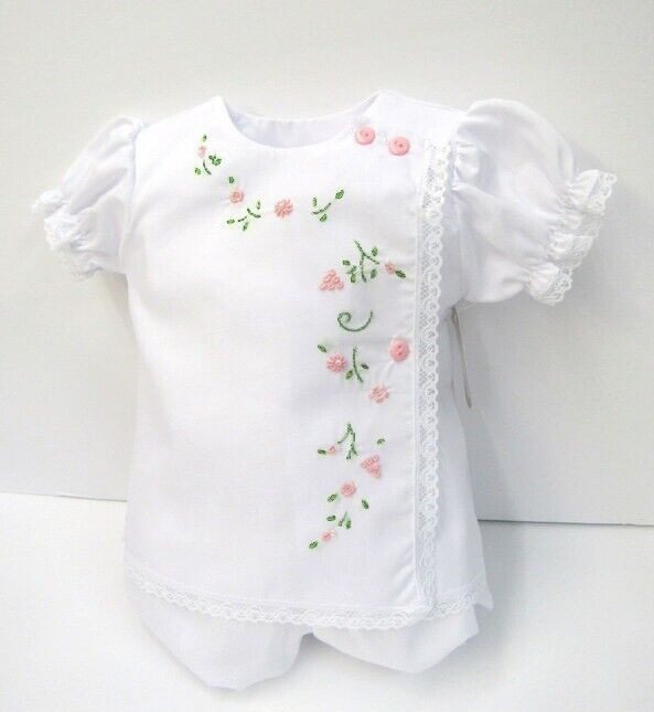 NWT Will'beth White Pink Grn Baby Girls Lace Side Button Diaper Set Preemie 00