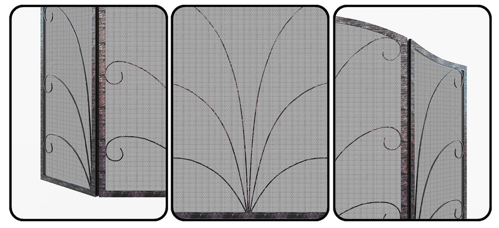3-Panel Arched Childproof Fireplace Screen Decorative, Handcrafted Scroll Wro...