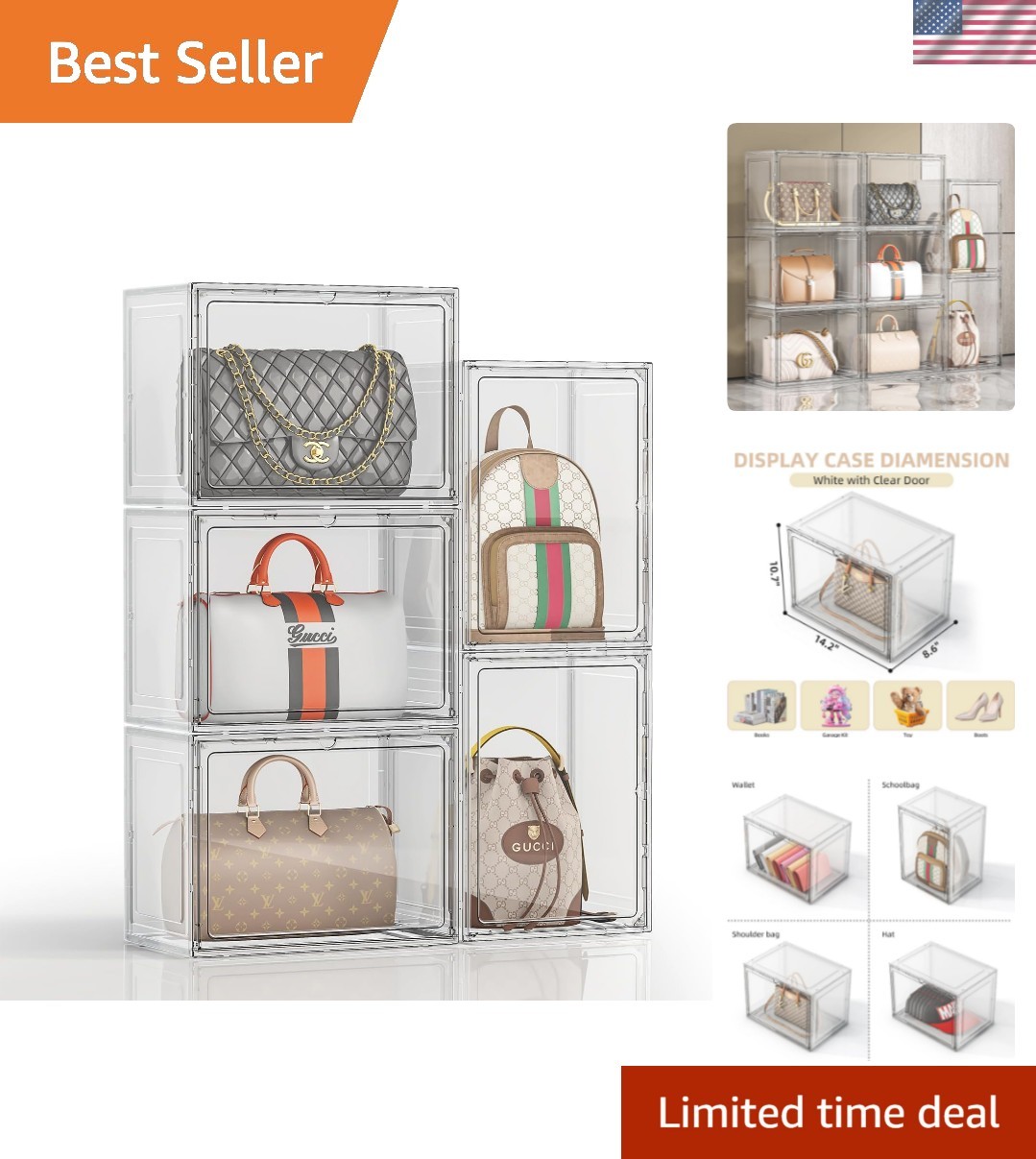 5 Pack Purse Organizer for Closet, Handbag Storage Organizer Stackable Displa...