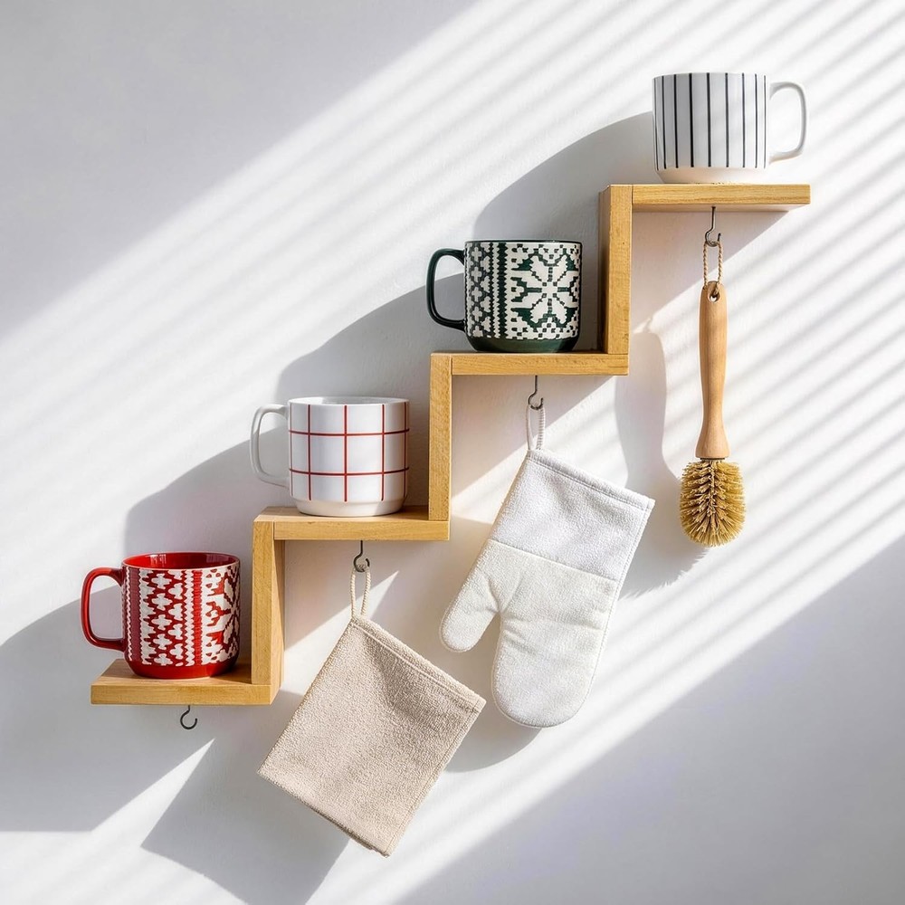 Coffee Cup Holder Wall Mounted Multi-Layer Mug Mount Rack W/ Hooks Hanger
