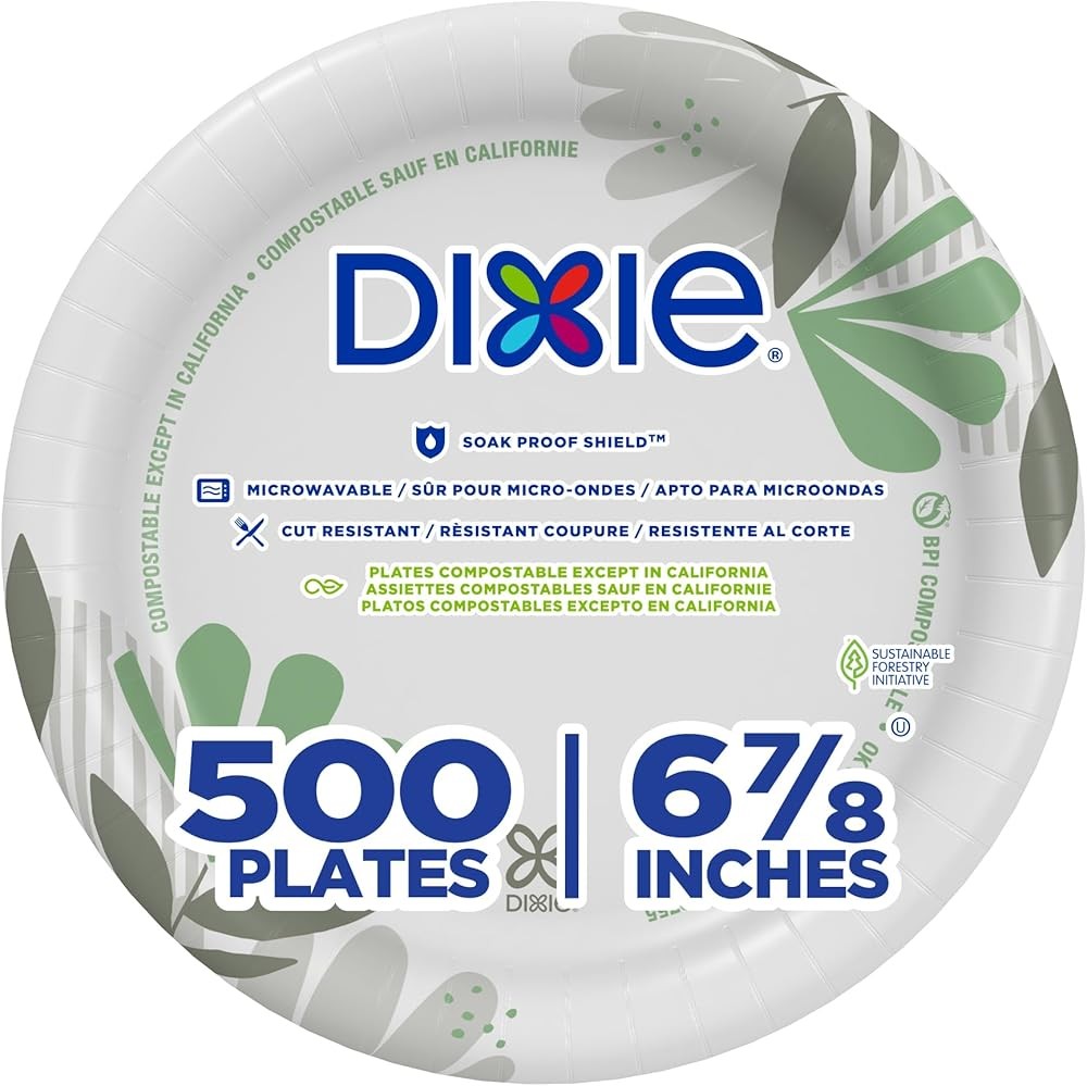 Dixie 6.8 Inch Medium-Weight Paper Plates By GP PRO, Pathways Botanical