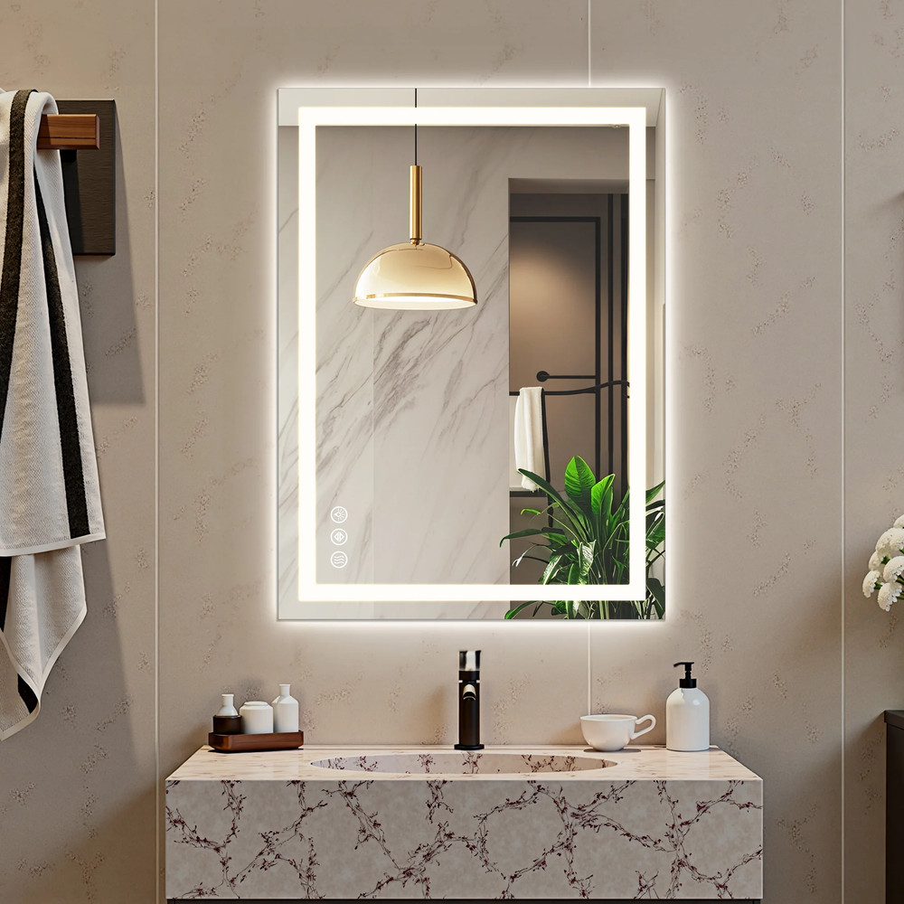 Anti-Fog LED Bathroom Mirror Dual Light Source Three Lighting Modes, White