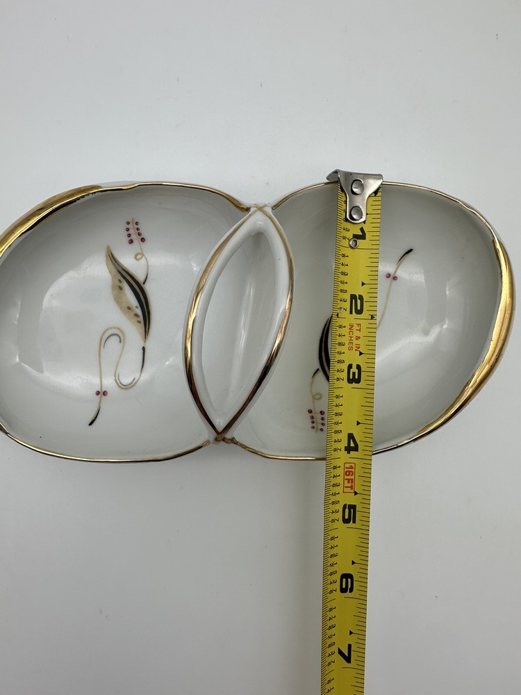 MCM Divided Serving Dish Candy/Nut Dish With Handle And Gold Trim