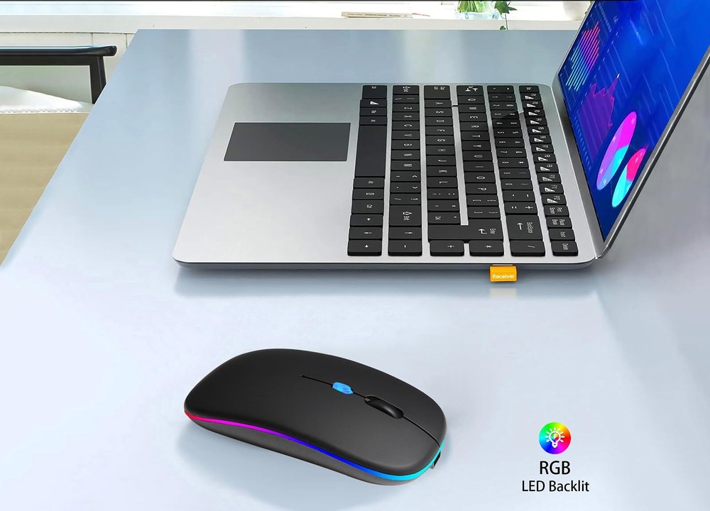 Wireless Bluetooth Mouse Rechargeable Laptop Mice with LED Use Portable