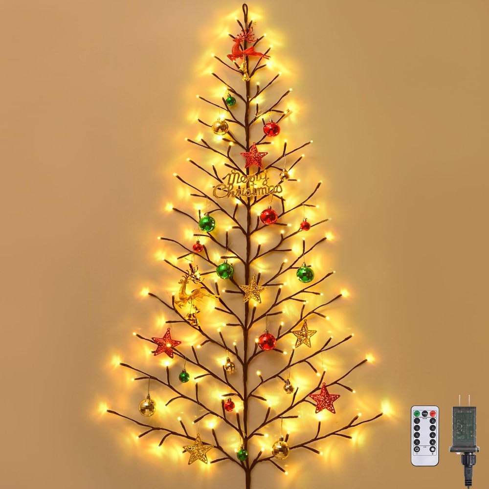 Yinhua 5 FT Wall Christmas Tree Light, Light Up Wall Tree with Remote Timer, ...