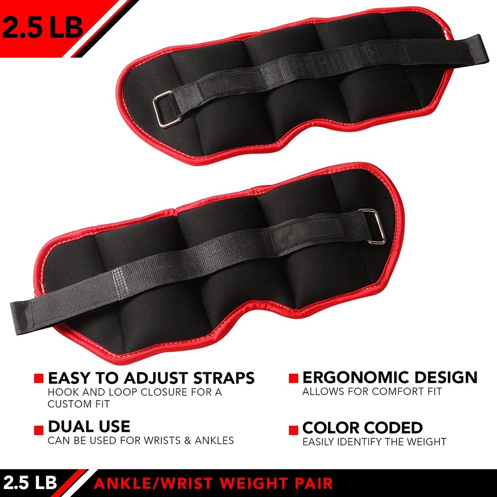 JFIT Adjustable Ankle Weights - Ankle Weight Pair 10 Weight and Bundle Options -