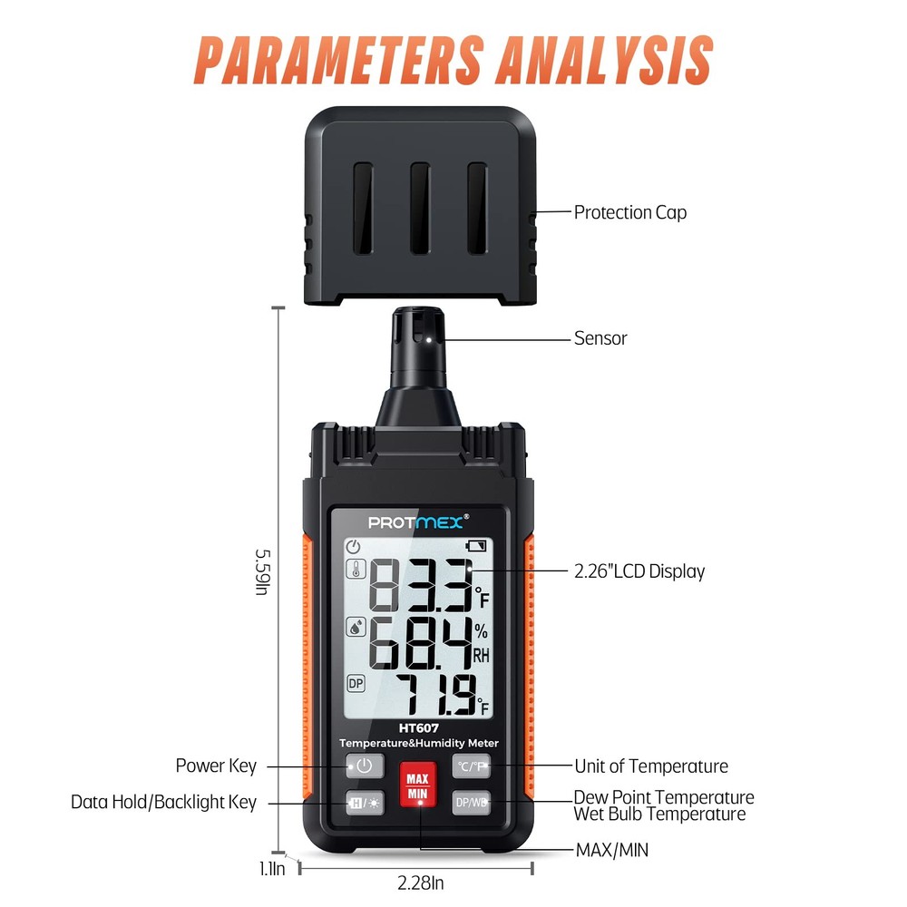 Protmex HT607 Temperature Humidity Meter High Precision Digital Hygrometer...