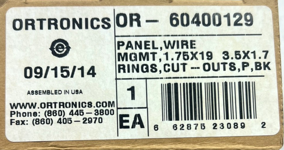 Ortronics 5 Ring Horizontal Distribution Panel w/ 4 Cutouts, 1RU OR-60400129