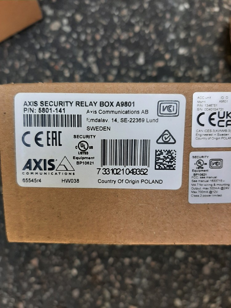 AXIS SECURITY Relay Box A9801 P/N: 5801-141