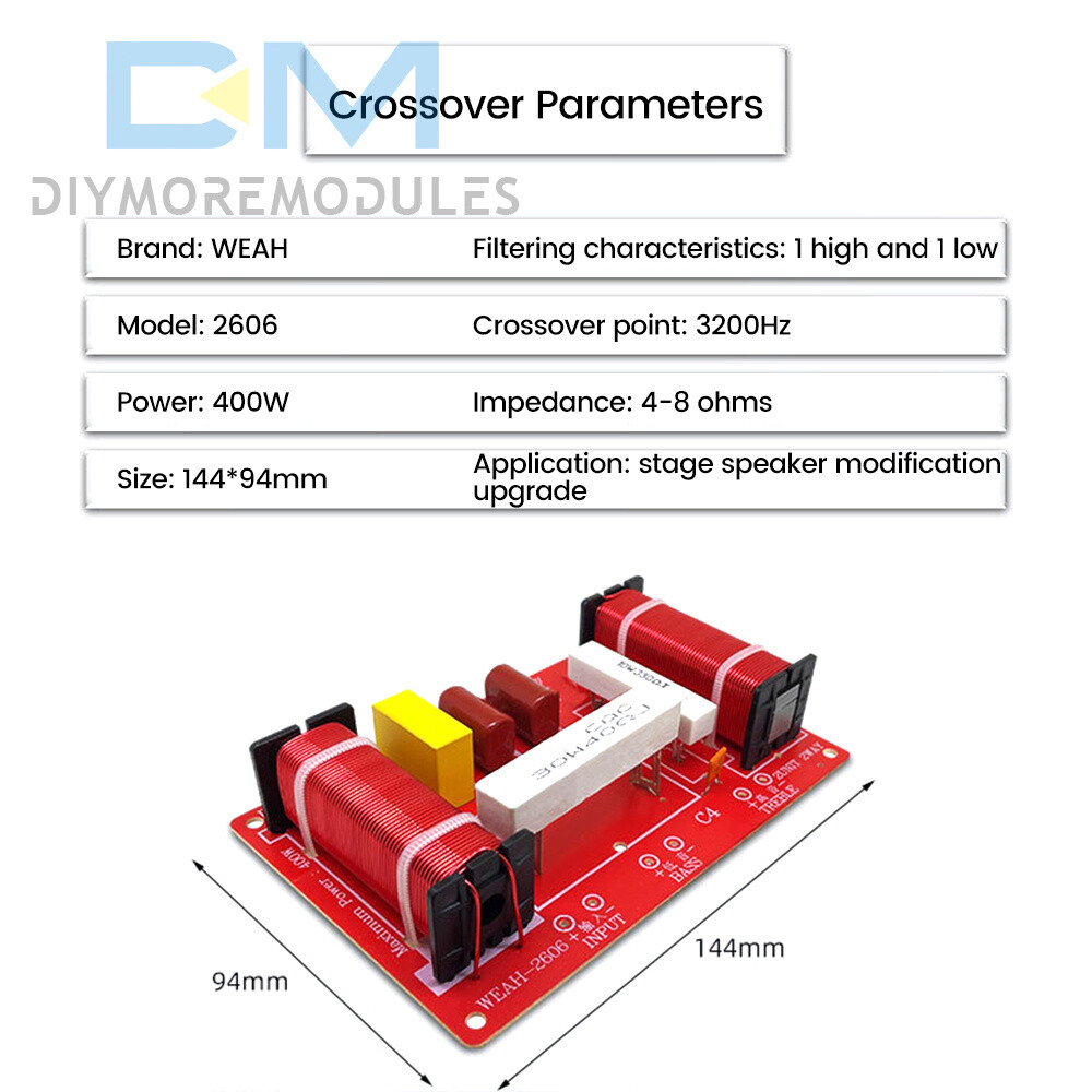 Adjustable 2 Way Crossover Filter Universal Audio Speaker Frequency Divider 400W