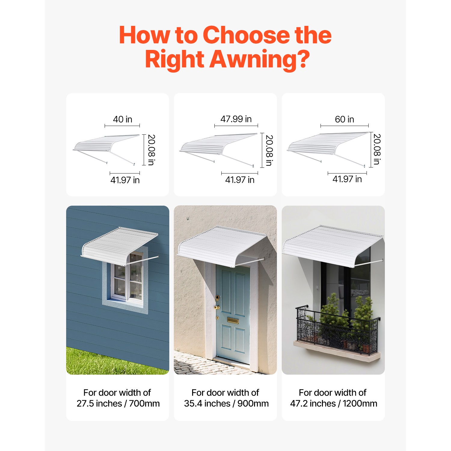 Window Awning Door Canopy 60x42 in Aluminum Alloy Front Door Awnings Anti-Rust