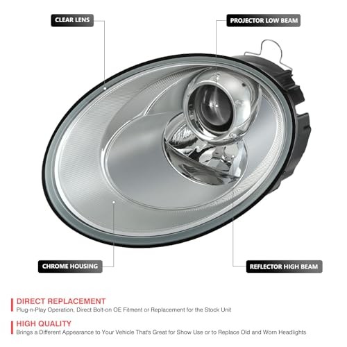 Left Projector Headlight Assembly Compatible With VW Beetle 2006-2010,