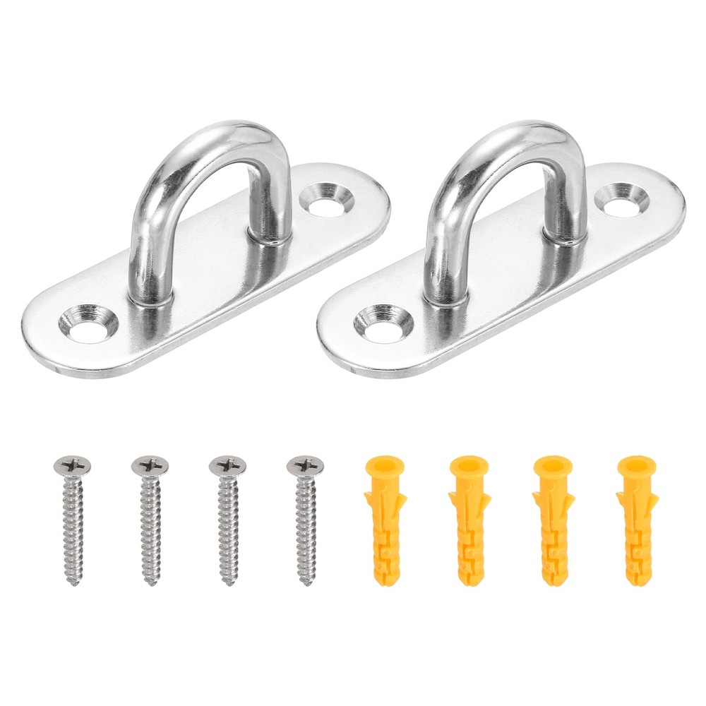 2Pcs M8 Eyelet Bracket Set Elliptic Hook Plate and Hook, Silver