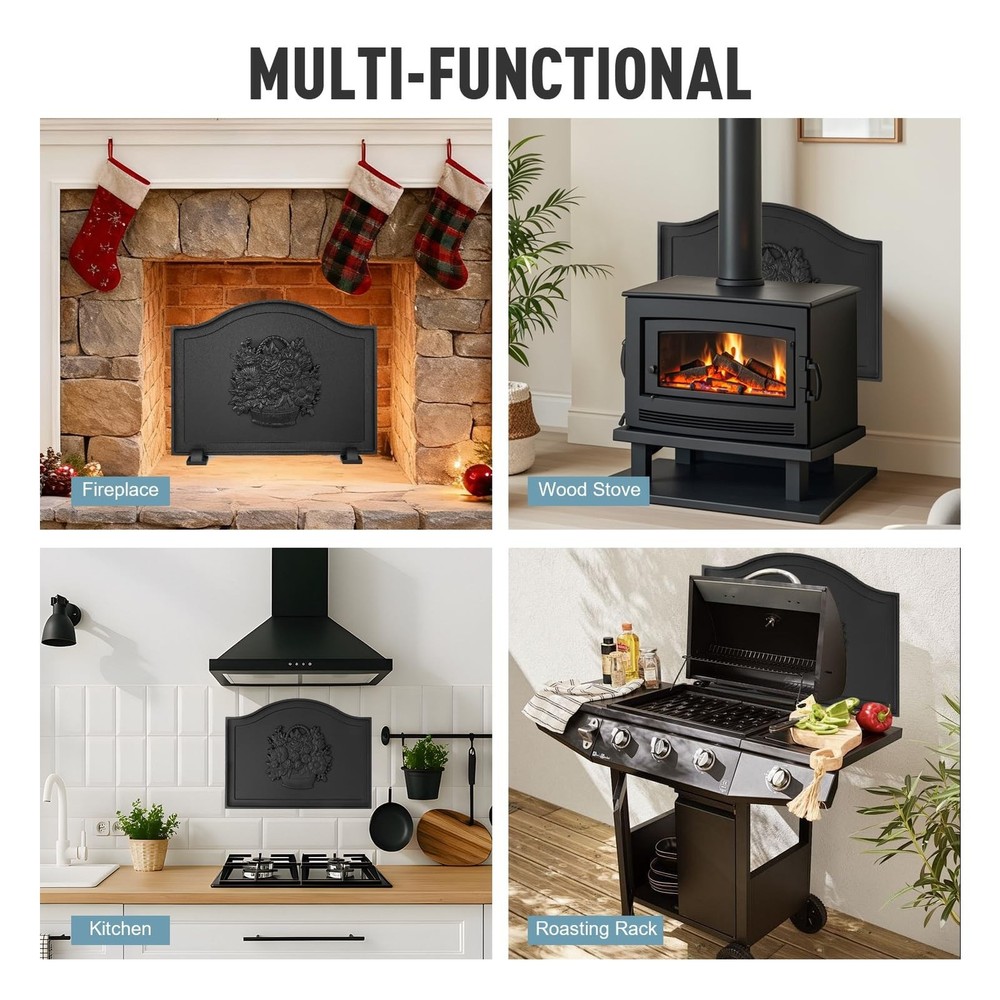 Firebacks for Fireplace,Cast Iron Fireback with Feet,Fireplace Back Plates,He...