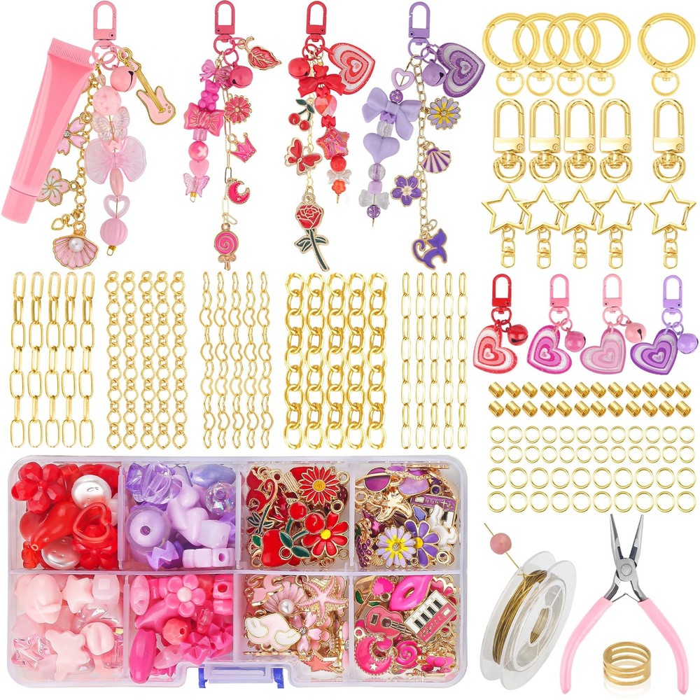 458 Pcs Keychain Making Kit — Includes 19 Keychain Clips, 25 Extender Chains,...