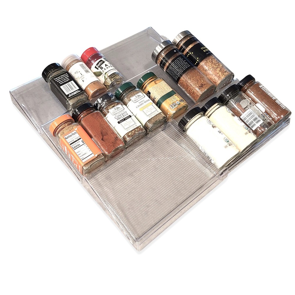 Adjustable, Expandable Plastic Spice Rack, Drawer Organizer for Kitchen Cabinet