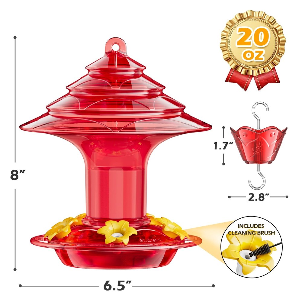 Birdream Hummingbird Feeder for Outdoors Hanging, 40 OZ 2 Pack, Solid Red