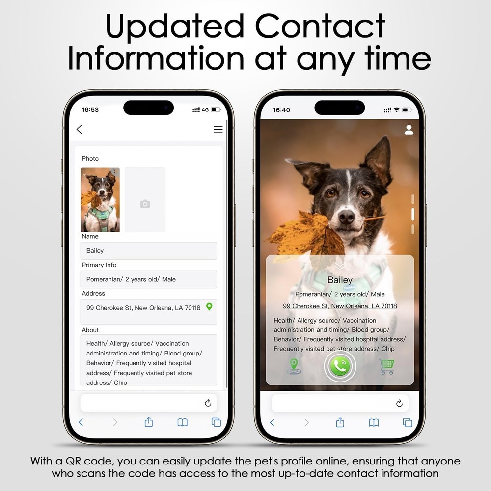 QR Code Dog Tag, Dog Tags Personalized Silent Pet ID Tag Customizable Free Pe...