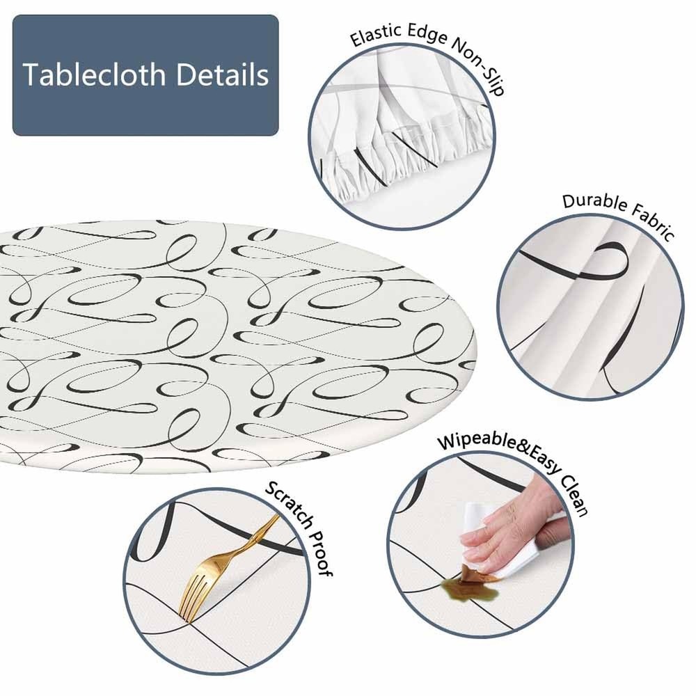 Abstract Line Tablecloth Round Tangled Modern Texture Geometric Beige Waterpr...
