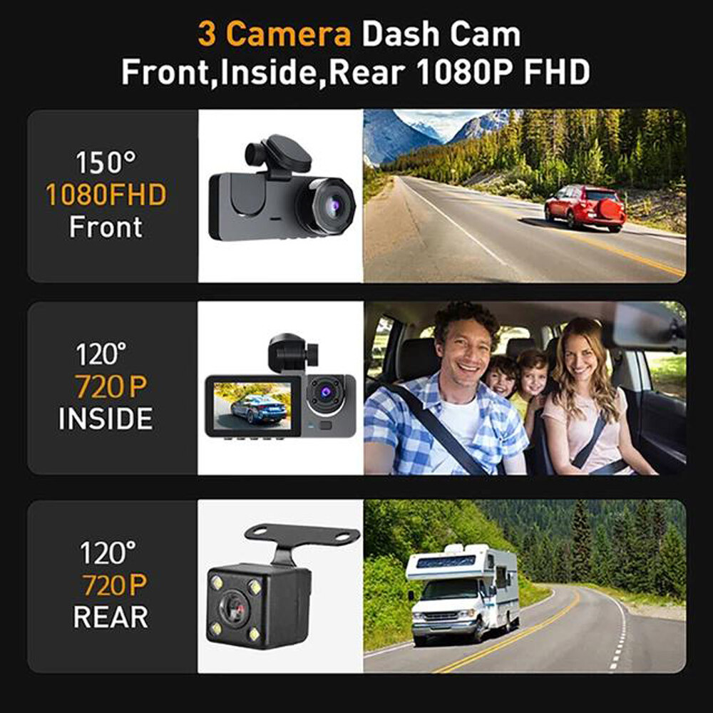 4K Full UHD Dash Camera Car Front Rear Interior Camera Kit G Sensor 32GB Card US