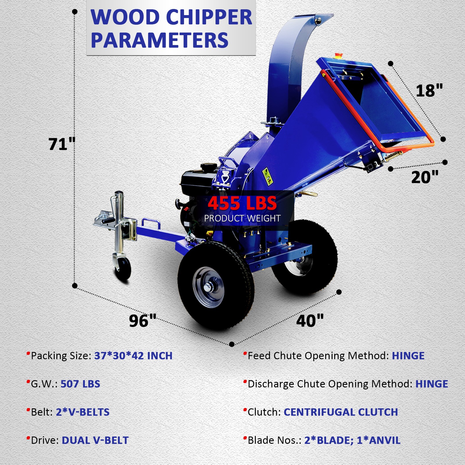 5" 15HP 420cc GAS Powered DISC Wood Chipper Shredder Mulcher EPA Towable 3-Wheel
