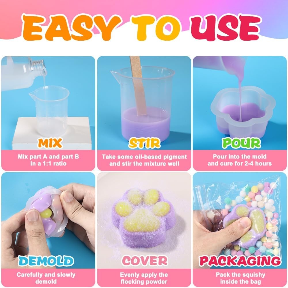 Taba Squishy Kit DIY Squishy Making Kit 18OZ 1:1 AB Liquid Silicone with 6...