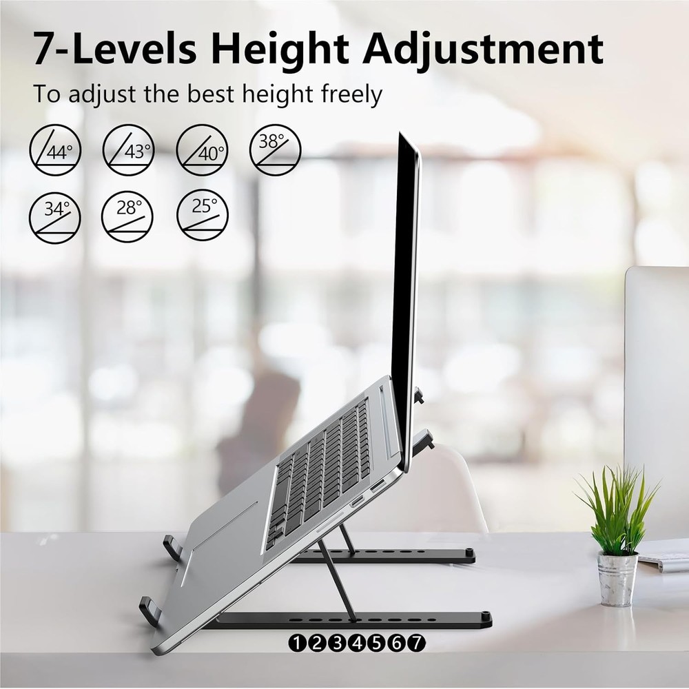 Laptop Stand for Desk, Adjustable Riser ABS+Silicone Foldable Black