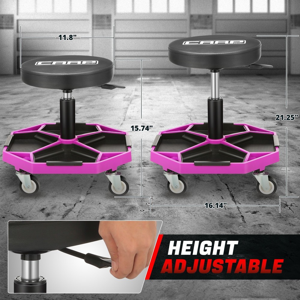Mechanic Pneumatic Adjustable Rooling Tool Seat Workshop Stool Chair Purple