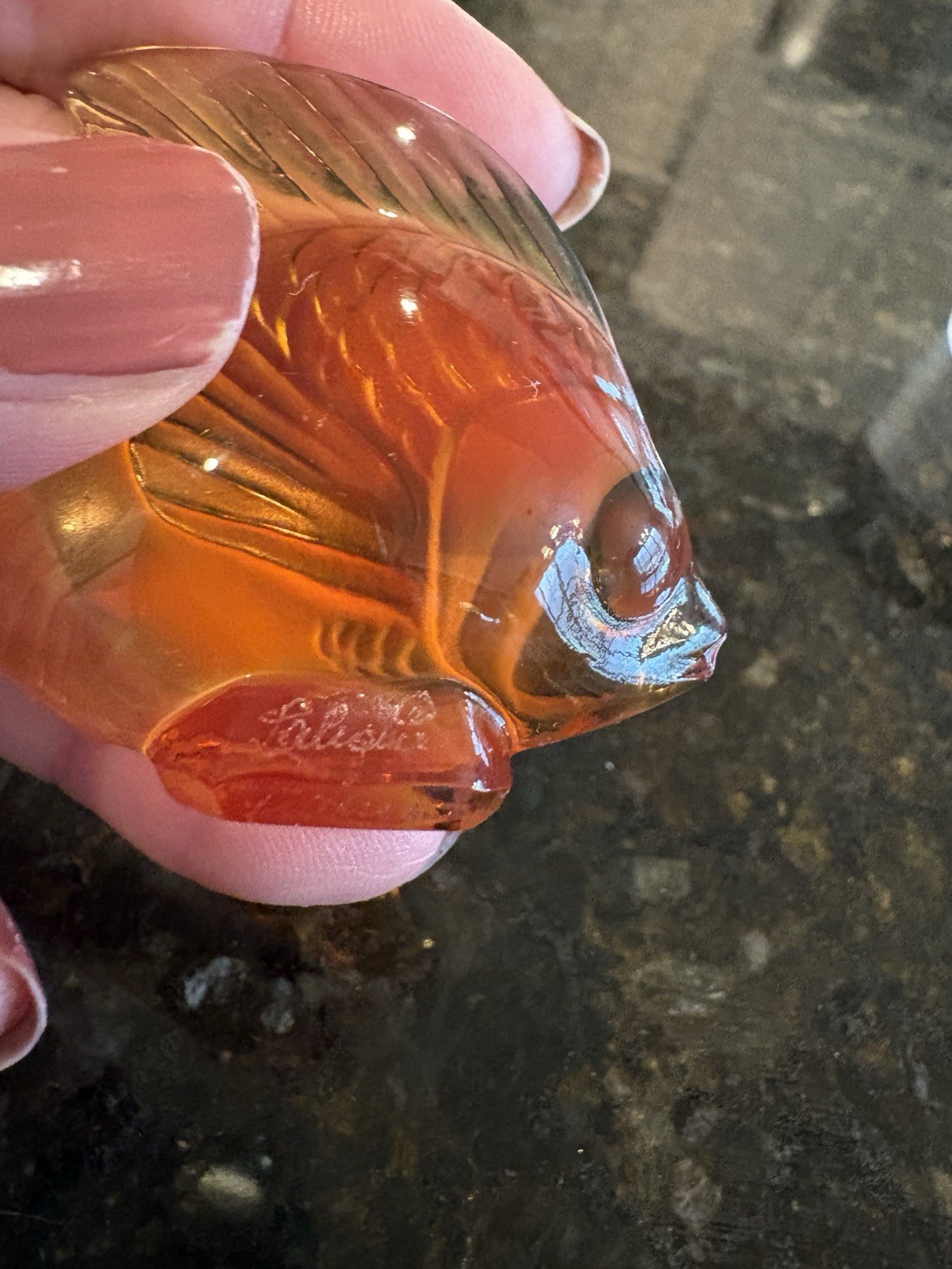 Lalique Amber Crystal Fish On 2” Unattached Pedestal