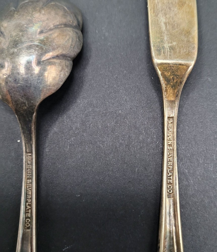 Cheese, Knife, Fork, Sugar 4 Set Marked Meridian Silverplate Co Hostess Set