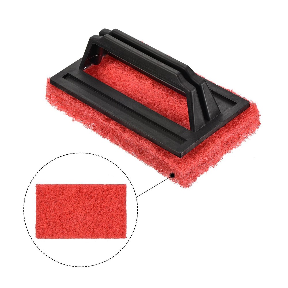 4pcs 15cm Kitchen Bathroom Cleaning Scouring Pad Brush with Handle, Red