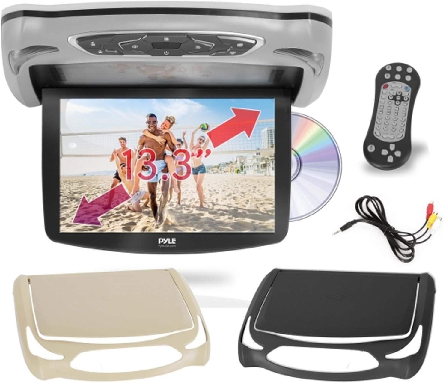 Pyle Car Roof Mount DVD Player Monitor 13.3" Vehicle Flip Down Overhead Screen