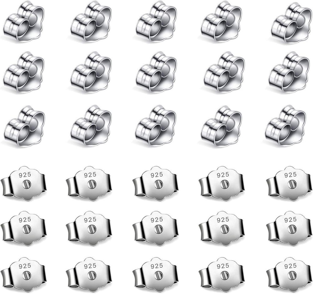 30pcs/15 Pairs 925 Sterling Silver Earring Backs Replacement Secure Ear Locking