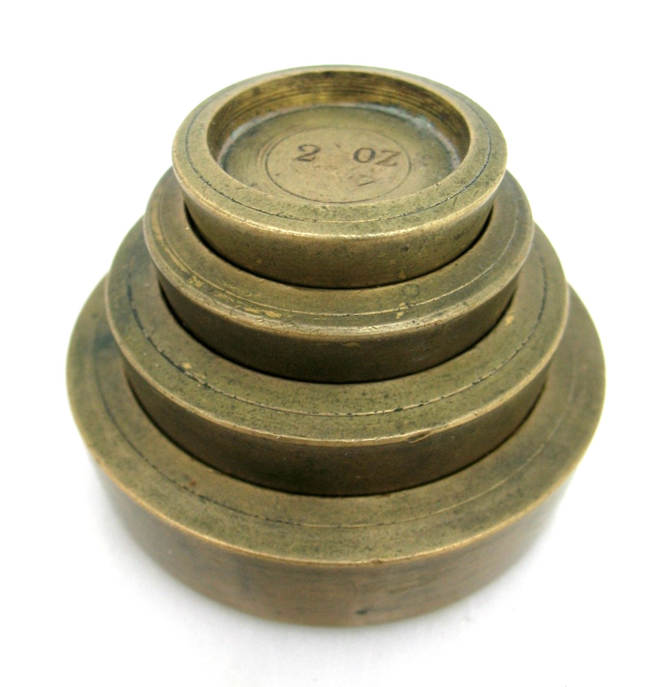 4 Vintage Solid Brass Postal Postage Scale Weights Stacking USPS Collectible
