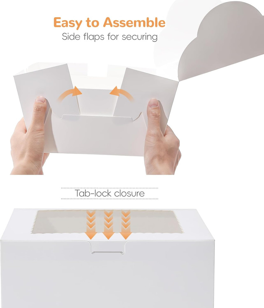 Small Cake Boxes 8 Inch with Window, 4 Set Bakery Boxes with Cake Boards & Stick