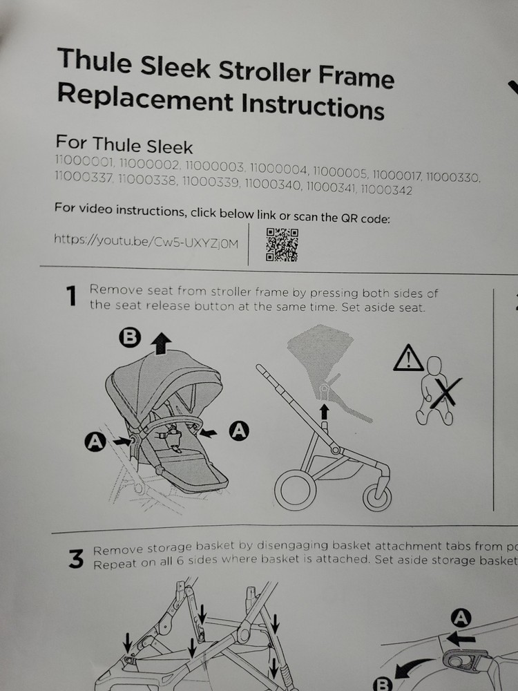 Thule Sleek Urban Strollers Replacement Frame Chassis ONLY - Silver NIB