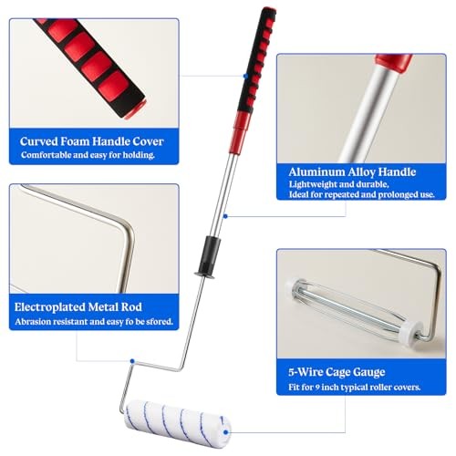 7pcs House Paint Roller Kit, Gesenwin 9 Inch Extendable Roller Frame with 6