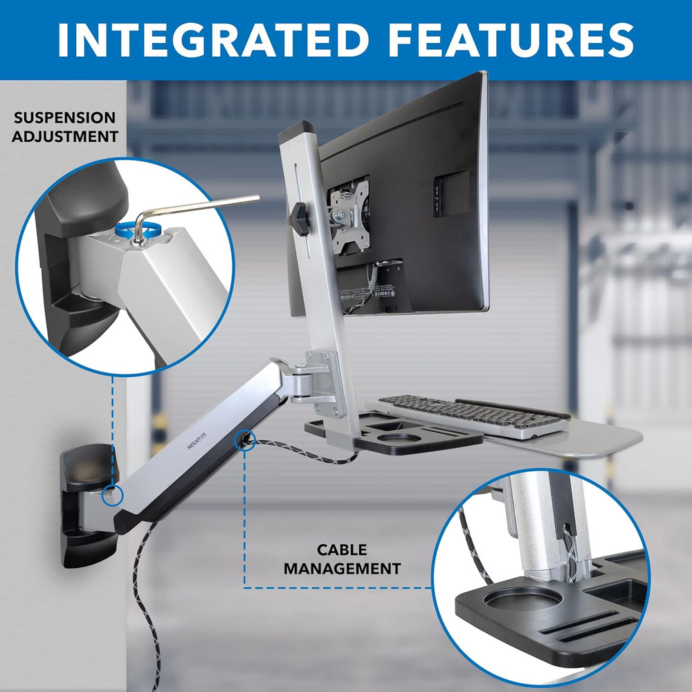 Sit Stand Wall Mount Workstation | Adjustable Height Stand up Computer Station w